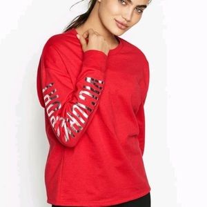 Victoria’s Secret Sport Fleece Sweatshirt Top Red w Silver Logo Sleeve XL NEW